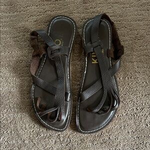 Dark Brown Leather Cross-Strap Sandals